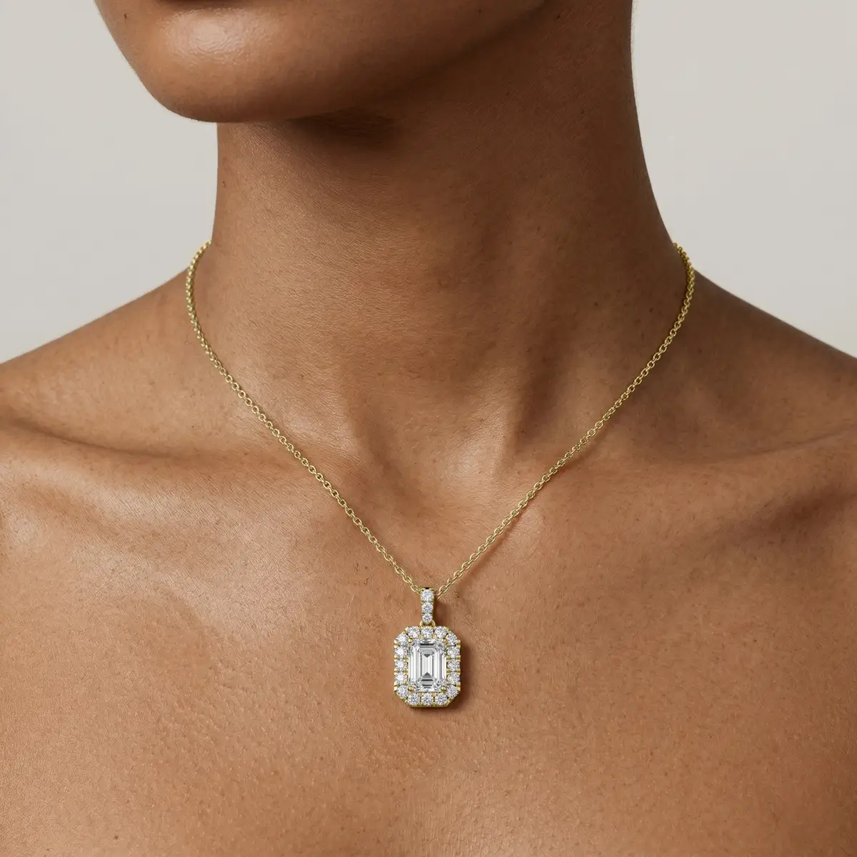 2 CTW Emerald Lab Grown Diamond Halo Single Bail Pendant