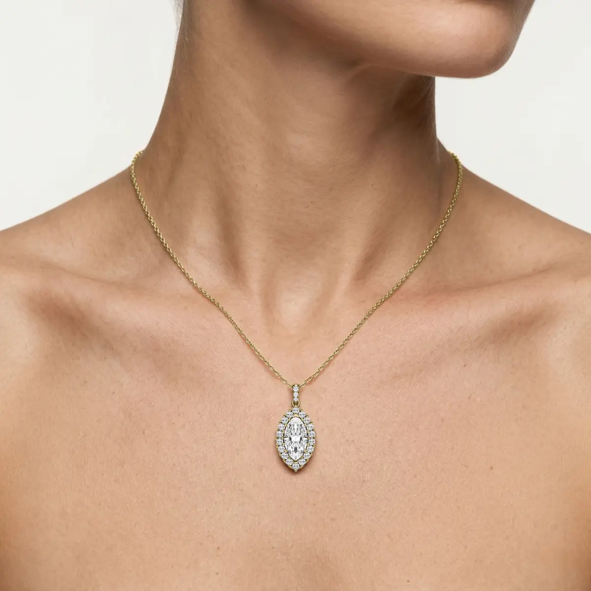 1 CTW Marquise Lab Grown Diamond Halo Single Bail Pendant