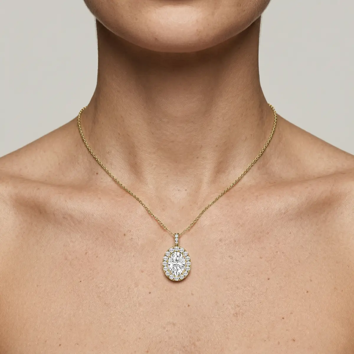 2 CTW Oval Lab Grown Diamond Halo Single Bail Pendant