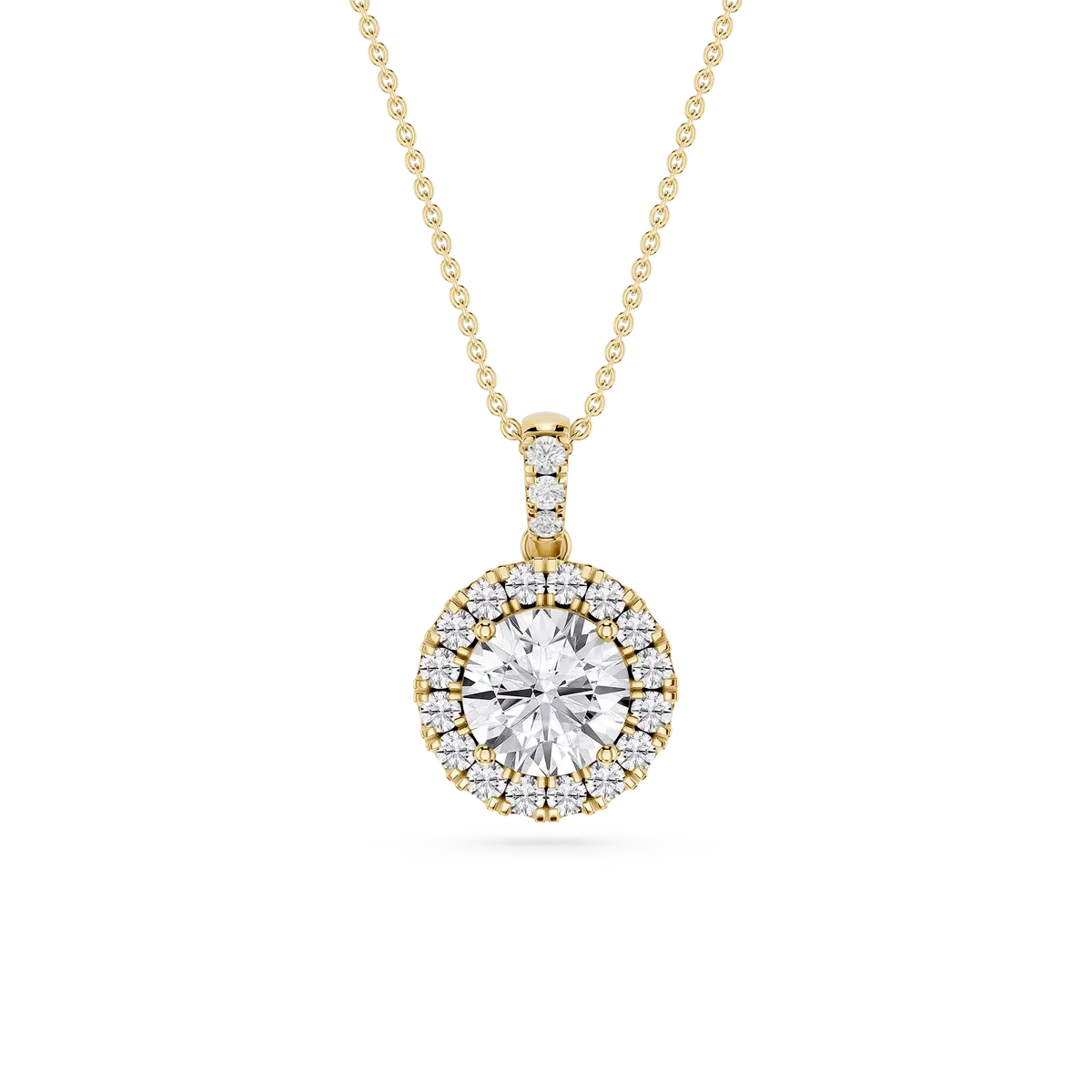 1 CTW Round Lab Grown Diamond Halo Single Bail Pendant