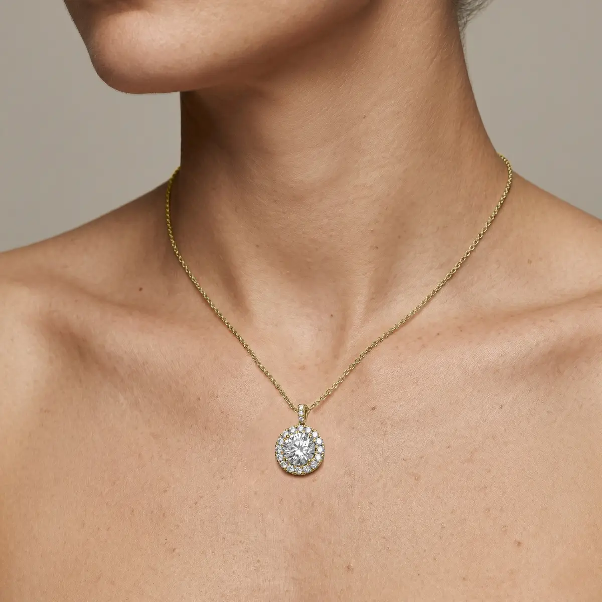 1 CTW Round Lab Grown Diamond Halo Single Bail Pendant