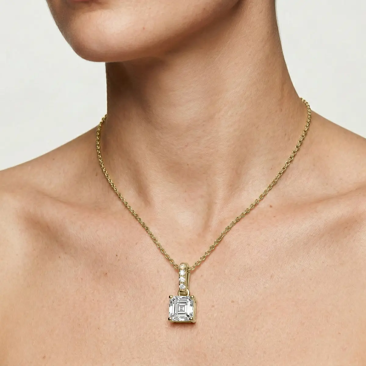 1 Carat Asscher Lab Grown Diamond Hidden Halo Pendant