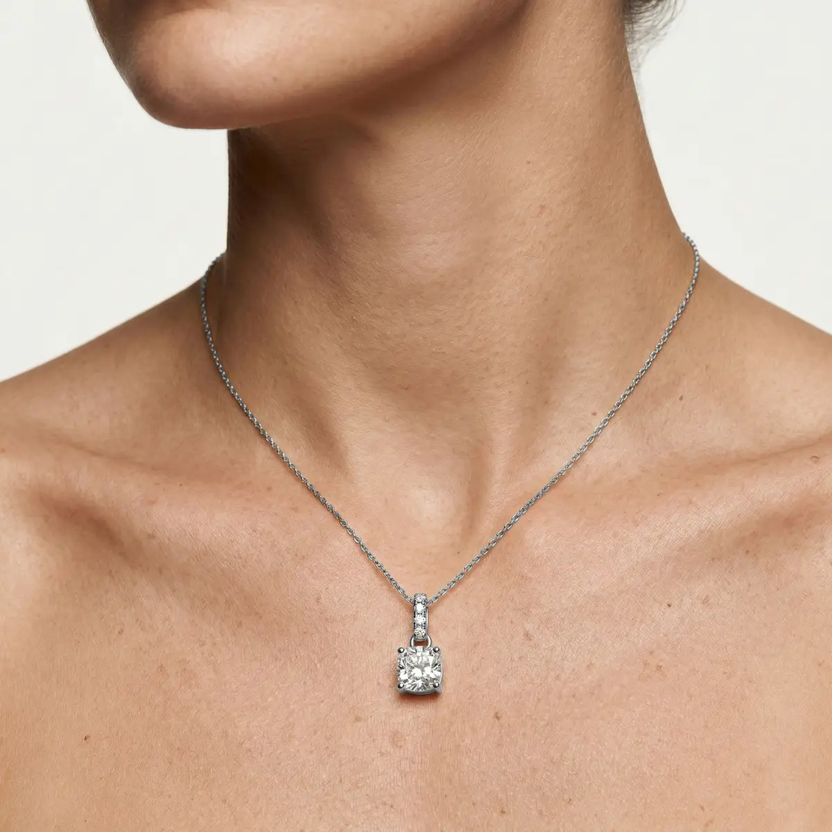 1 Carat Cushion Lab Grown Diamond Hidden Halo Pendant