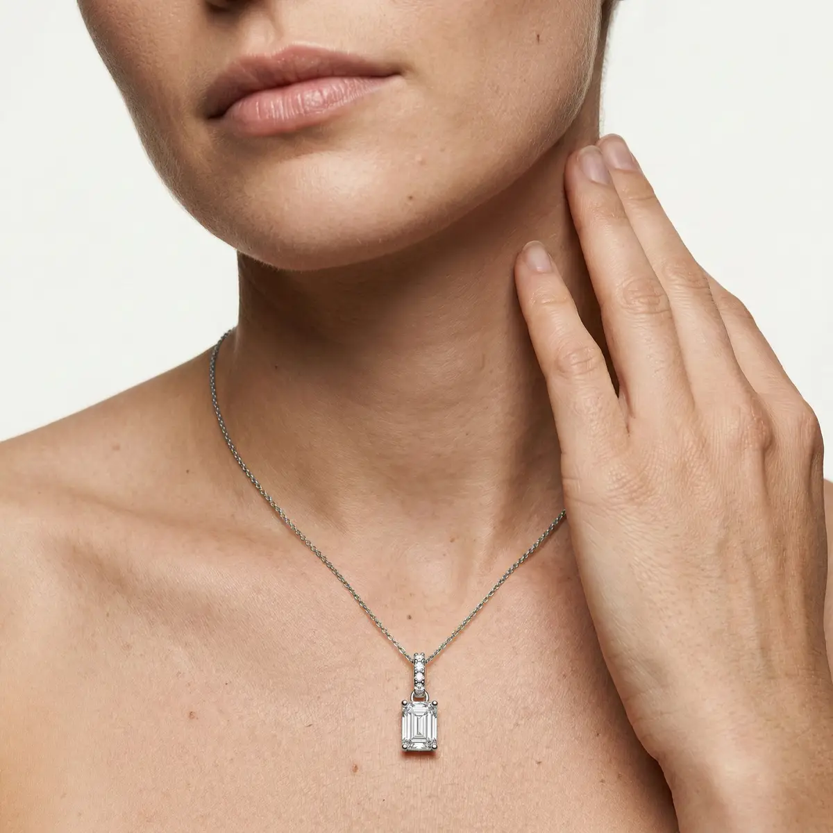 1 Carat Emerald Lab Grown Diamond Hidden Halo Pendant