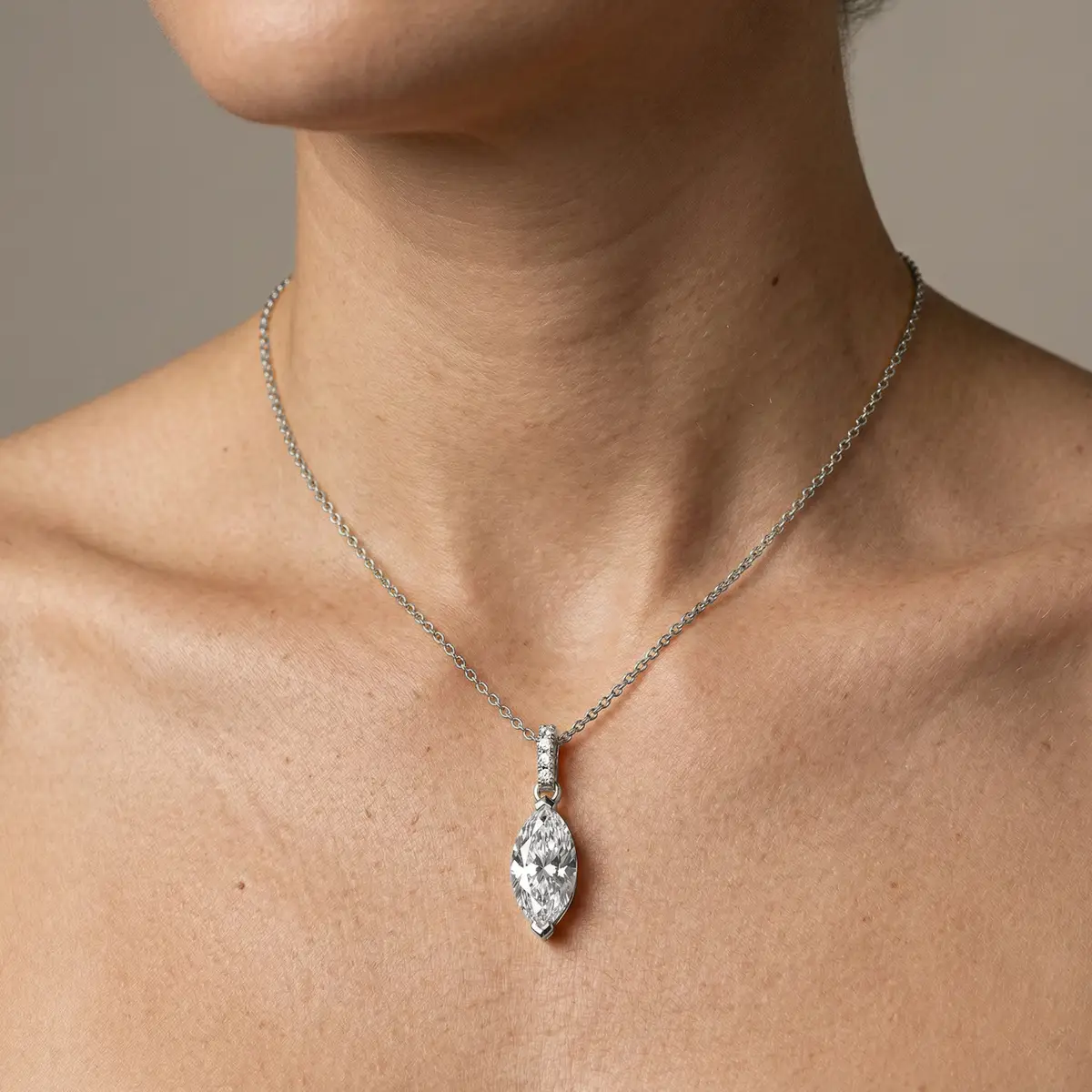 1 Carat Marquise Lab Grown Diamond Hidden Halo Pendant