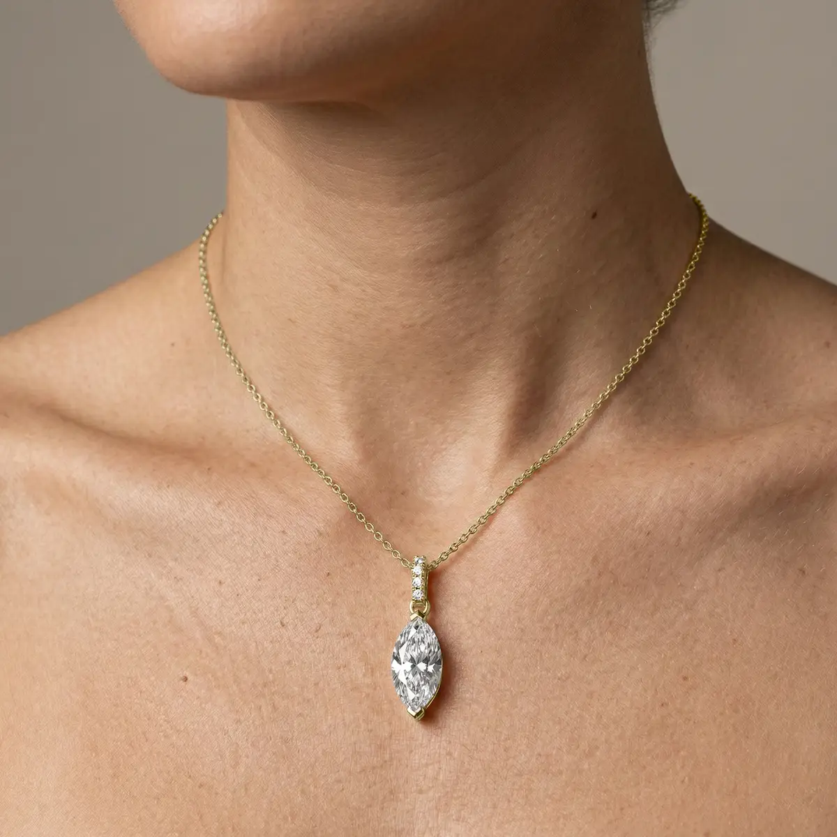 2 Carat Marquise Lab Grown Diamond Hidden Halo Pendant