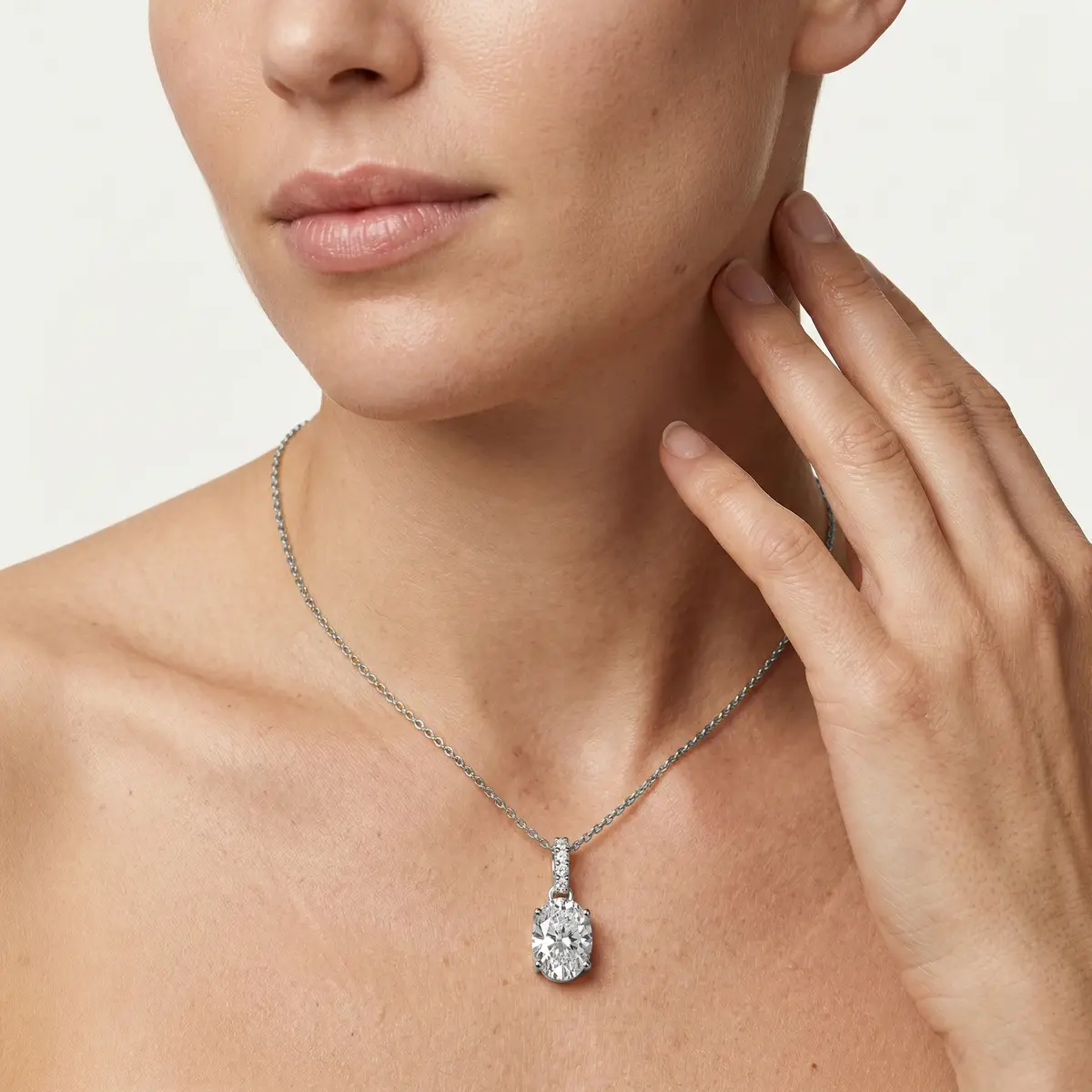 1 Carat Oval Lab Grown Diamond Hidden Halo Pendant