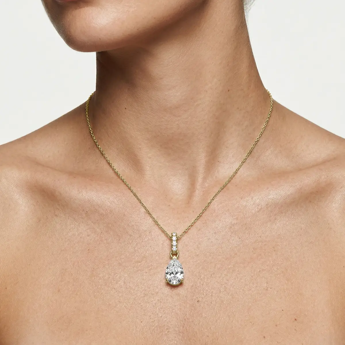 2 Carat Pear Lab Grown Diamond Hidden Halo Pendant