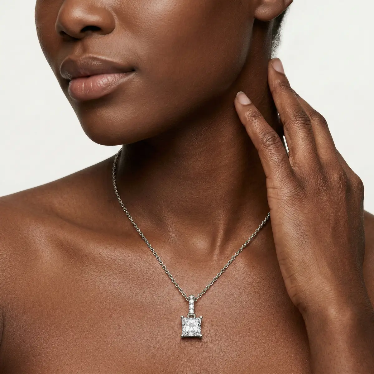 1 Carat Princess Lab Grown Diamond Hidden Halo Pendant