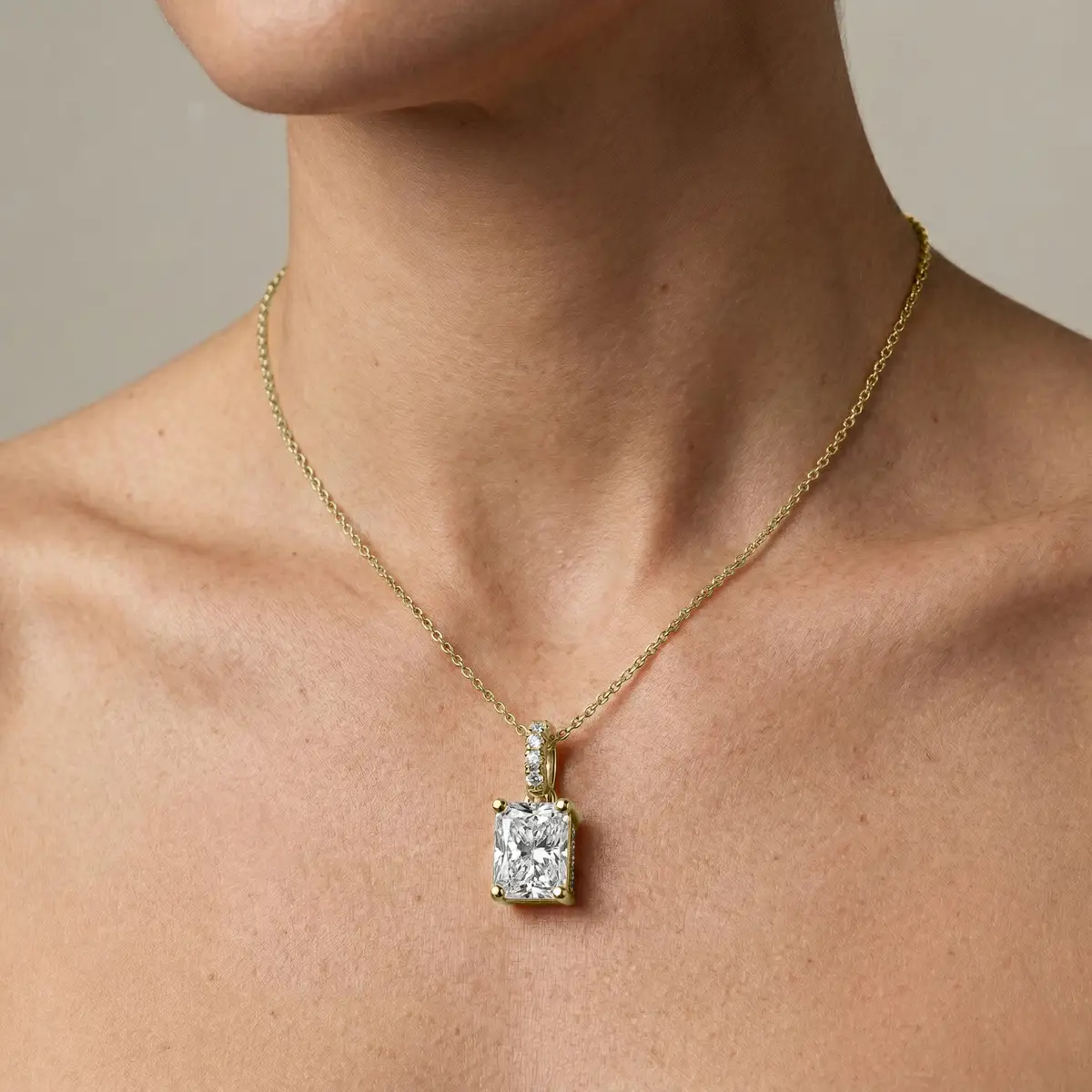 2 Carat Radiant Lab Grown Diamond Hidden Halo Pendant