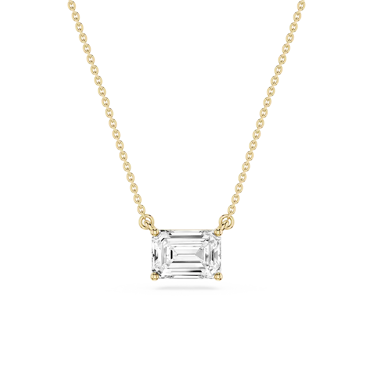 1 Carat Emerald Lab Grown Diamond 4 Prong East Wast Solitaire Pendant