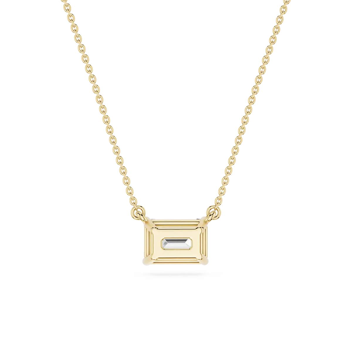 1 Carat Emerald Lab Grown Diamond 4 Prong East Wast Solitaire Pendant