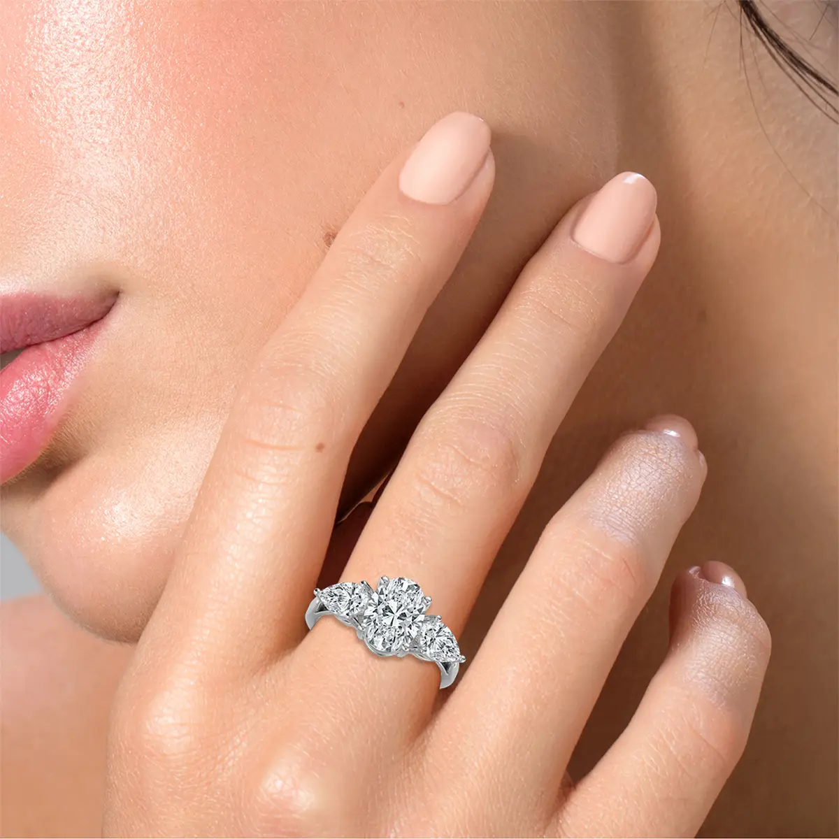 2 Carat Oval Three Stone Diamond Ring