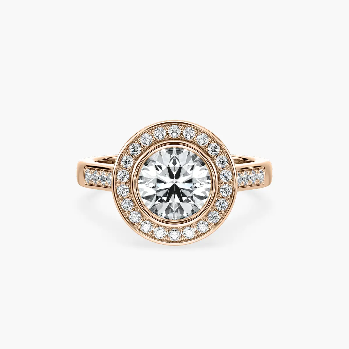 Rose Gold Round Shape Diamond Halo Ring