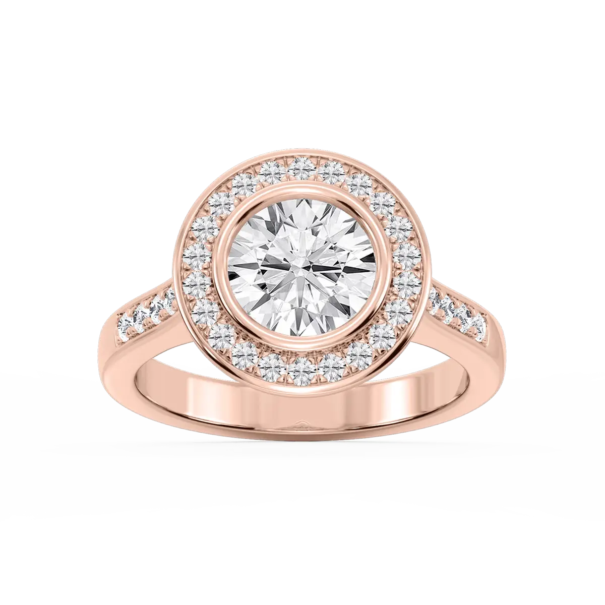 Rose Gold Round Shape Diamond Halo Ring