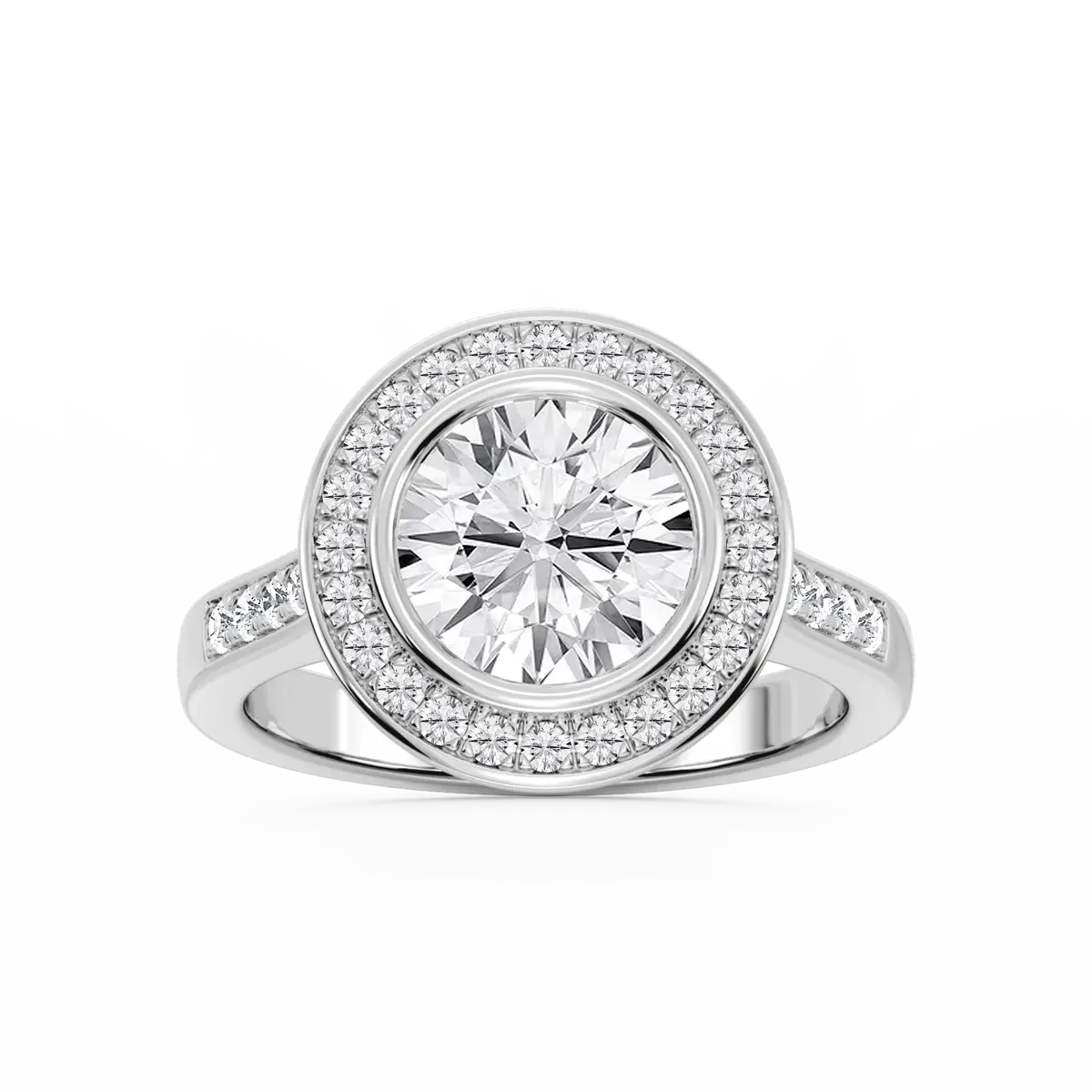 2 Carat Round Shape Diamond Halo Ring in White Gold