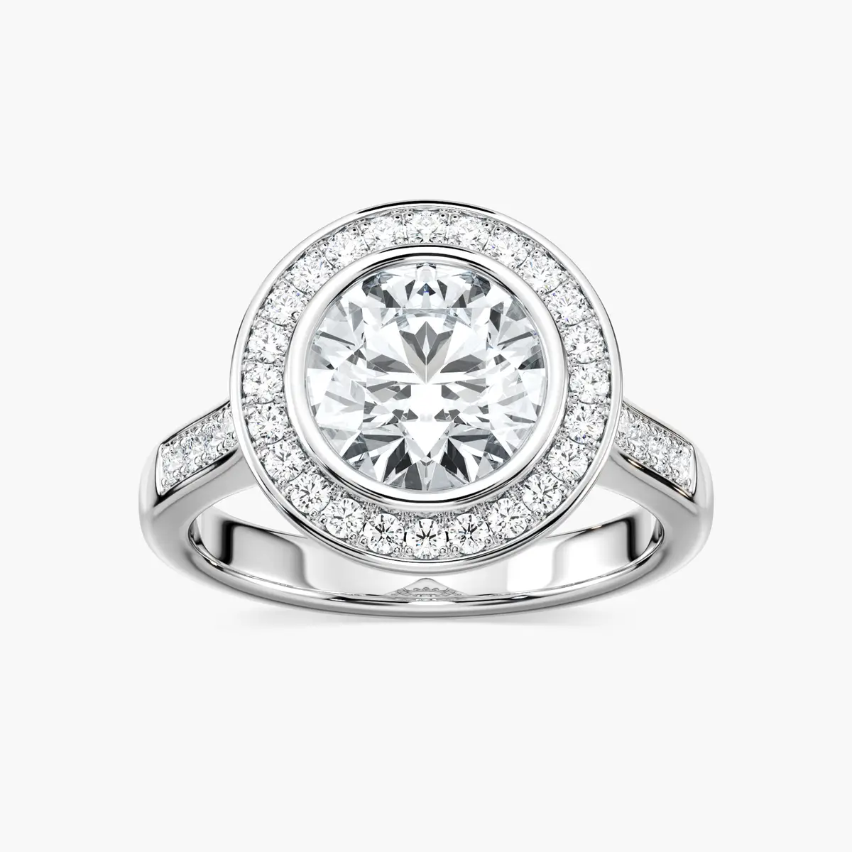 2 Carat Round Shape Diamond Halo Ring in White Gold