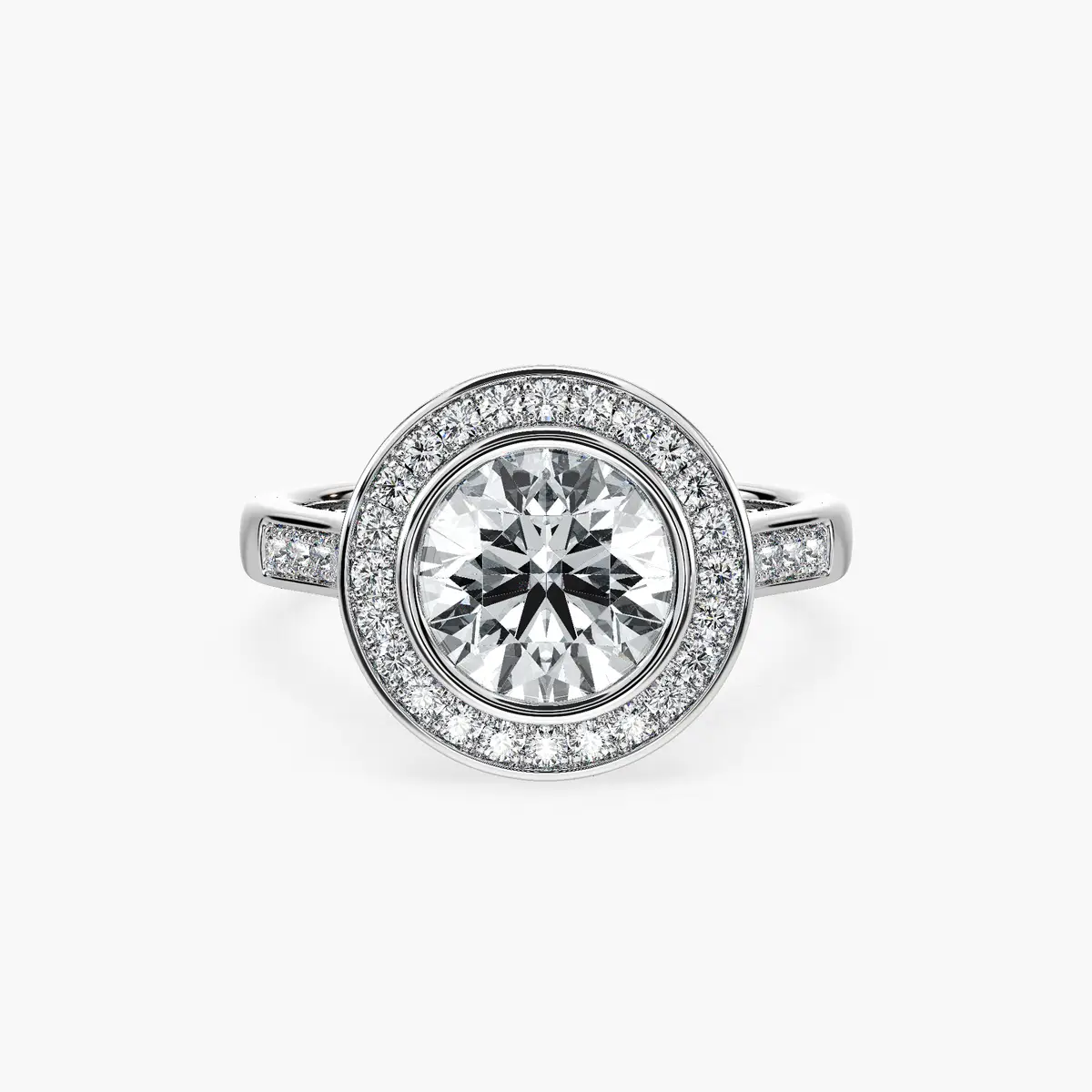 2 Carat Round Shape Diamond Halo Ring in White Gold