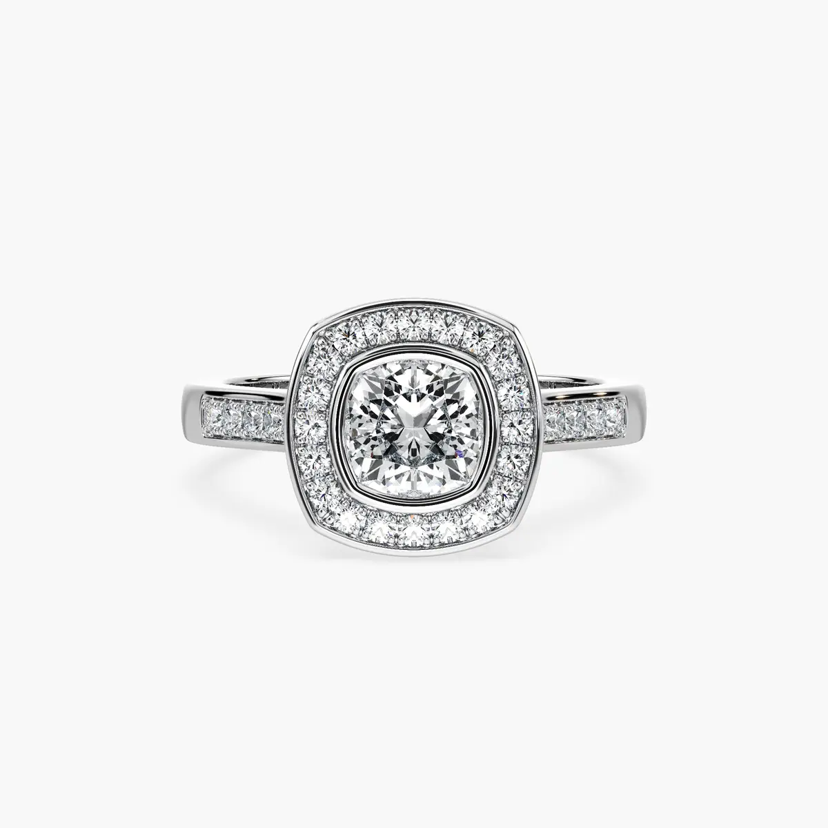 White Gold 1 Carat Square Cushion Diamond Halo Engagement Ring