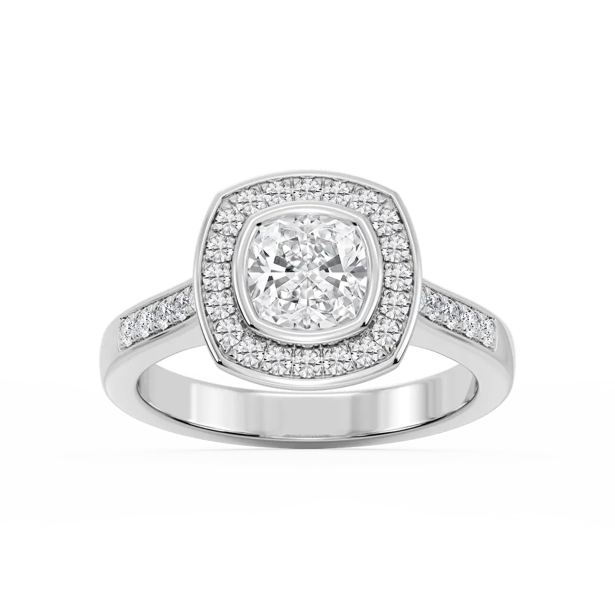 White Gold 1 Carat Square Cushion Diamond Halo Engagement Ring
