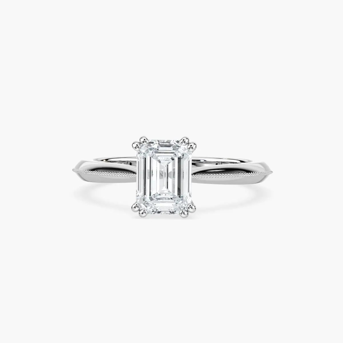 1 Carat Emerald Shape Diamond Milgrain Solitaire Ring