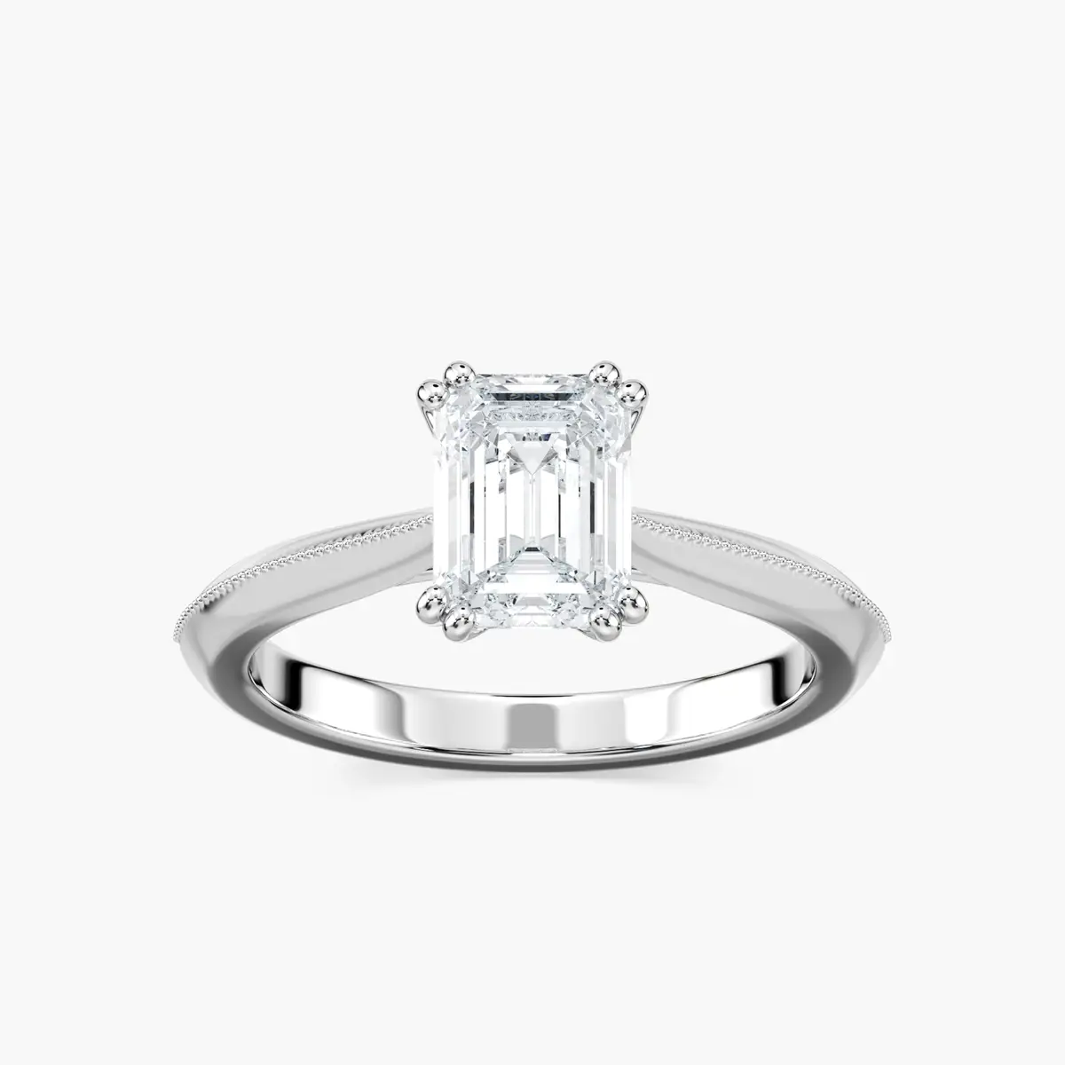 1 Carat Emerald Shape Diamond Milgrain Solitaire Ring