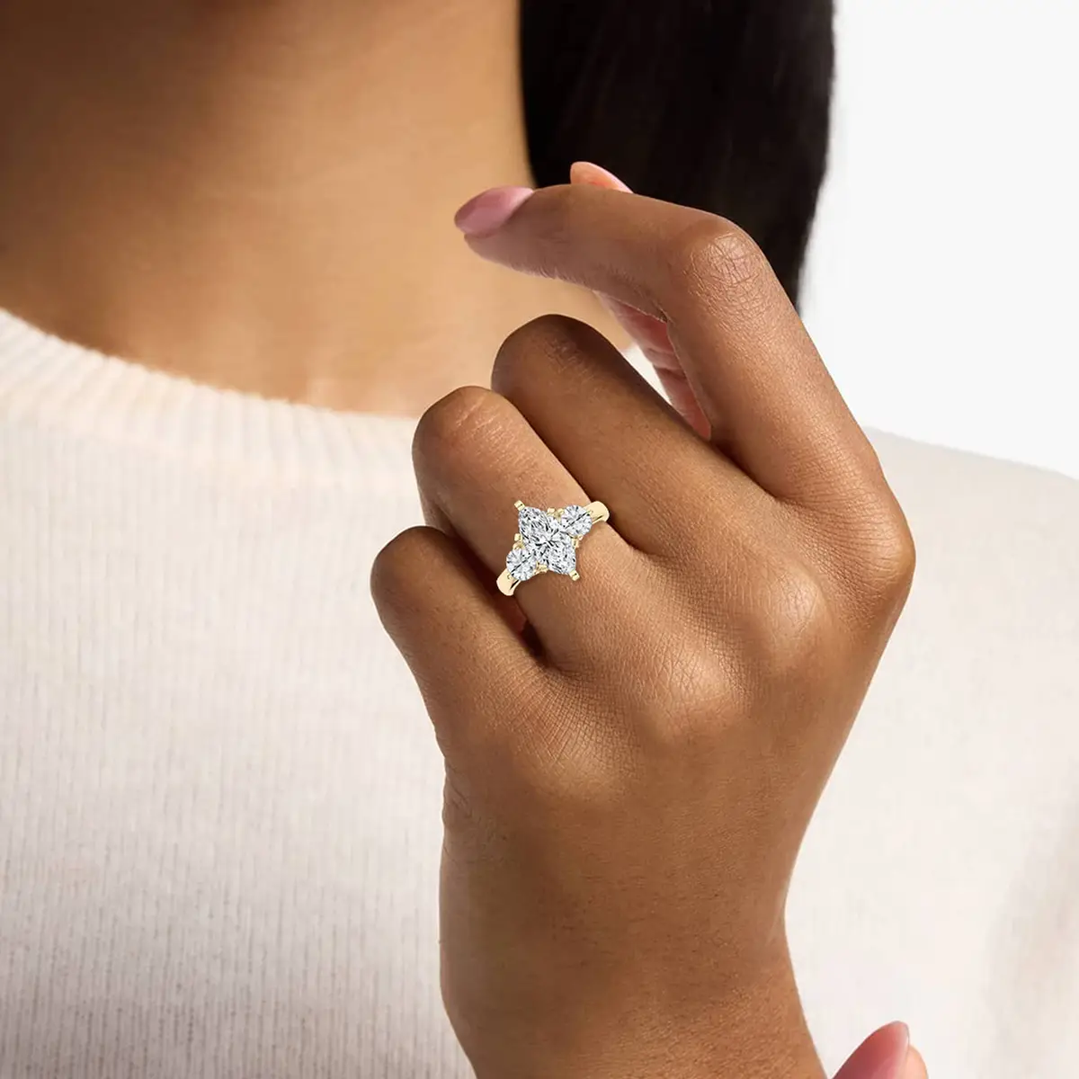 2 Carat Marquise Caramelo Three Stone Ring