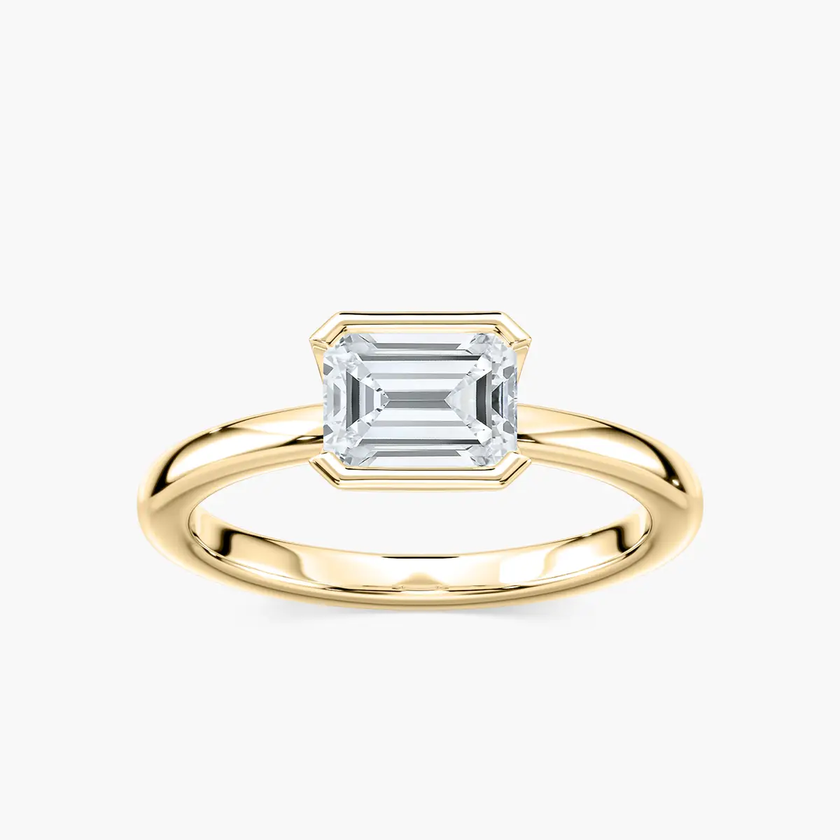 1 Carat Emerald Shape Diamond Half Bezel Solitaire Ring