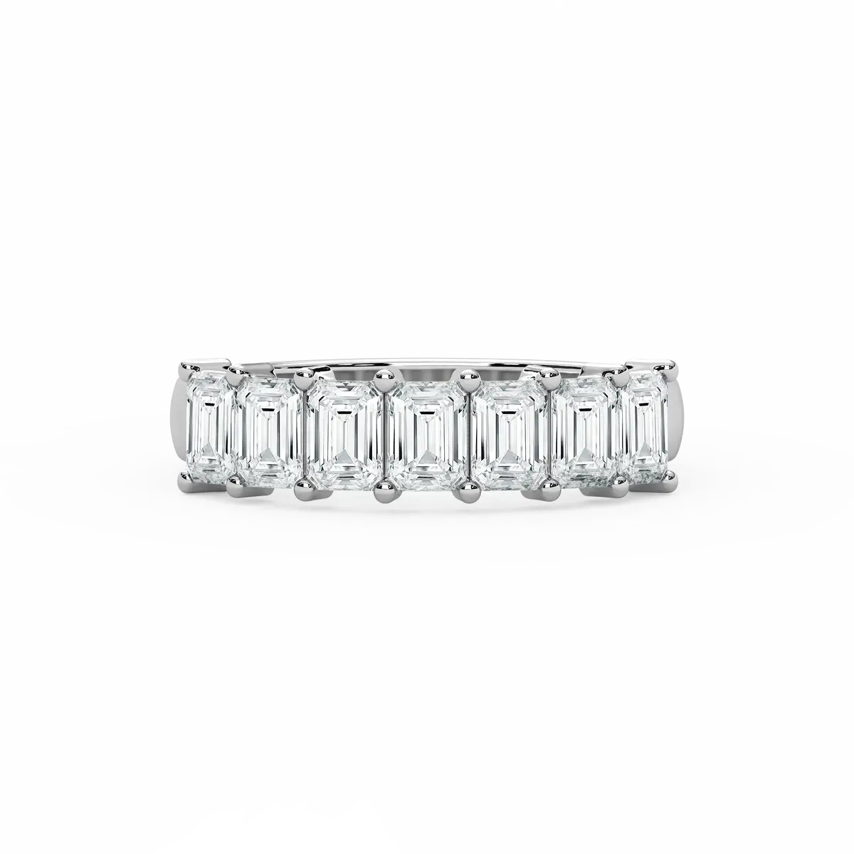 White Gold Emerald Shape Diamond Eternity Band