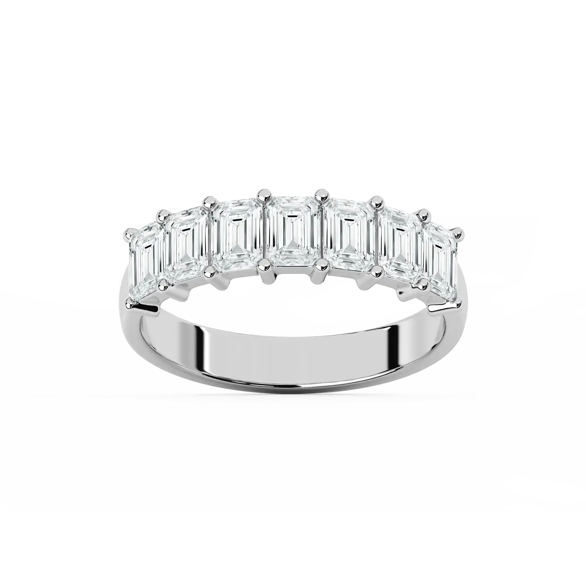 White Gold Emerald Shape Diamond Eternity Band