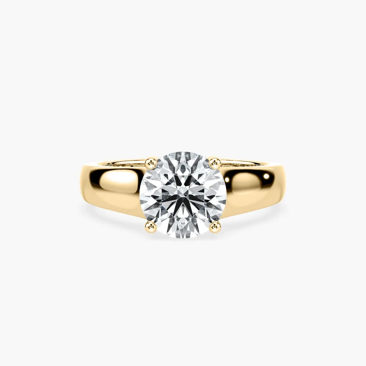 Yellow Gold Round Shape 2 Carat Diamond Ring For Gents
