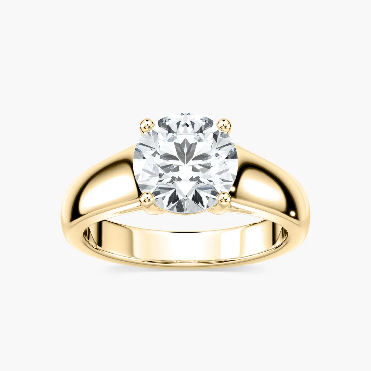 Yellow Gold Round Shape 2 Carat Diamond Ring For Gents