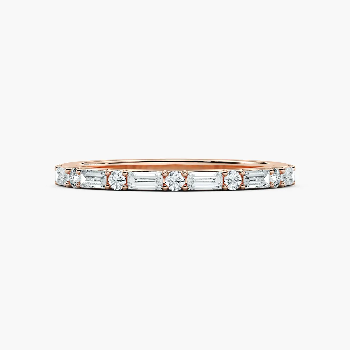 Rose Gold Round And Baguette Diamond Wedding Band