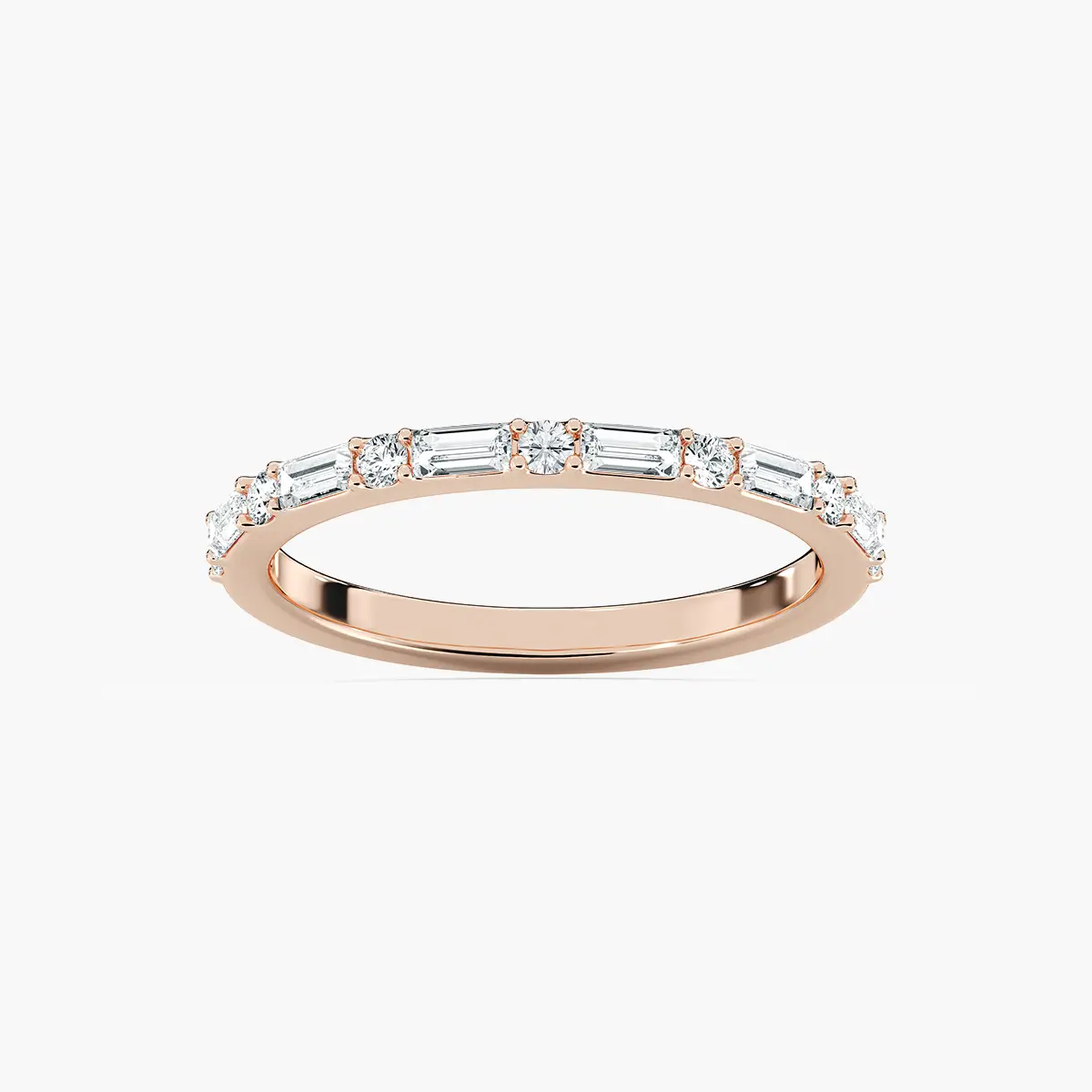 Rose Gold Round And Baguette Diamond Wedding Band