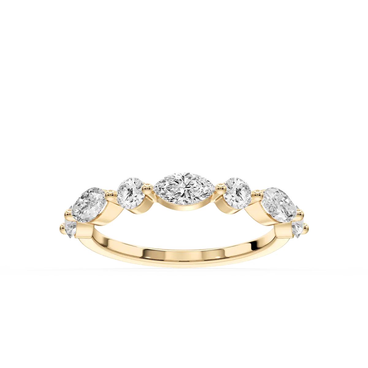 Round And Marquise Diamond Wedding Band