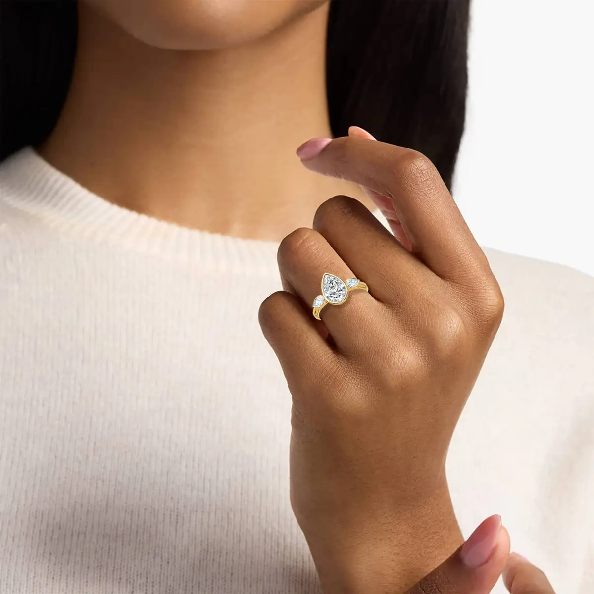 2 Carat Pear Diamond Cherry Three Stone Ring