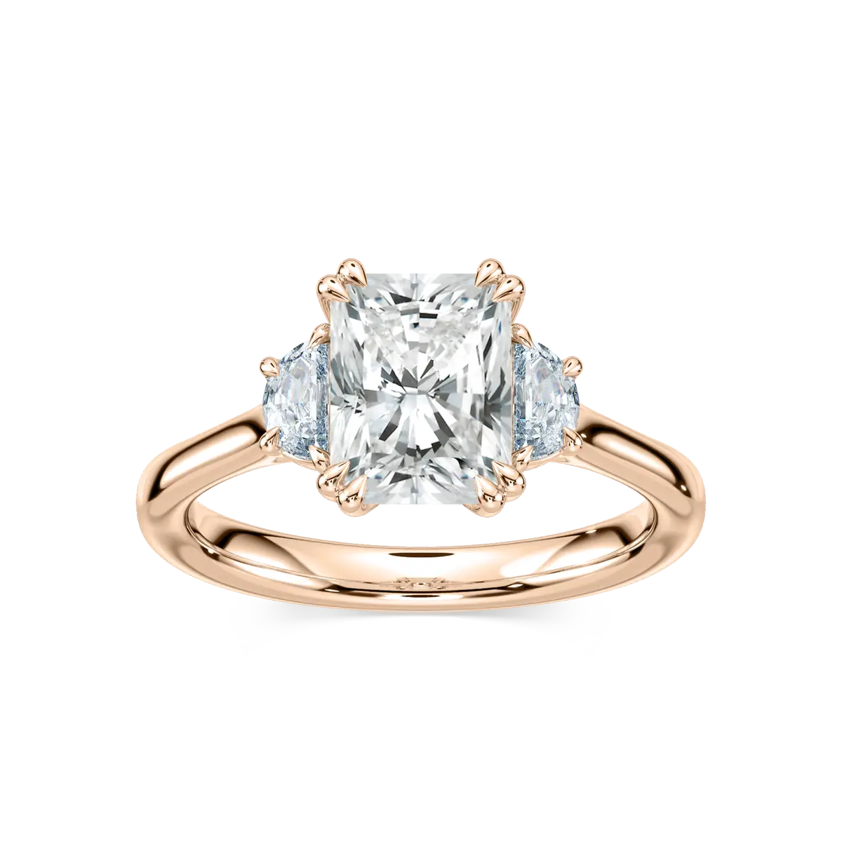 2.50 Carat Radiant And Halfmoon Diamond Miano Three Stone Ring 