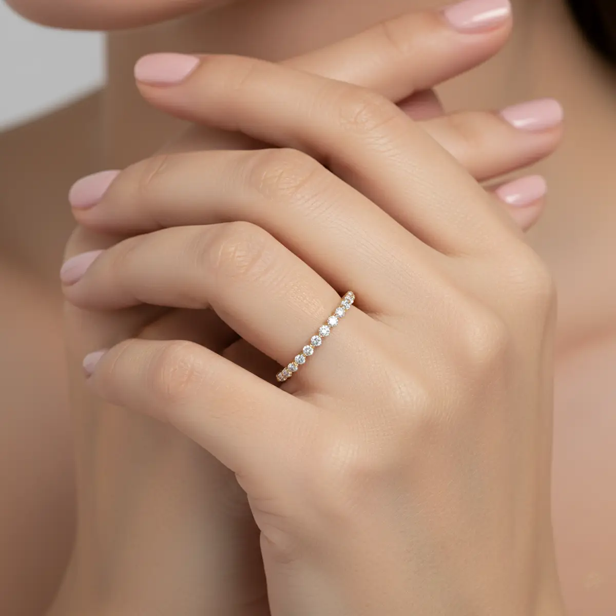 Round Shape Lab Grown Diamond Half Eternity Ring in Gold