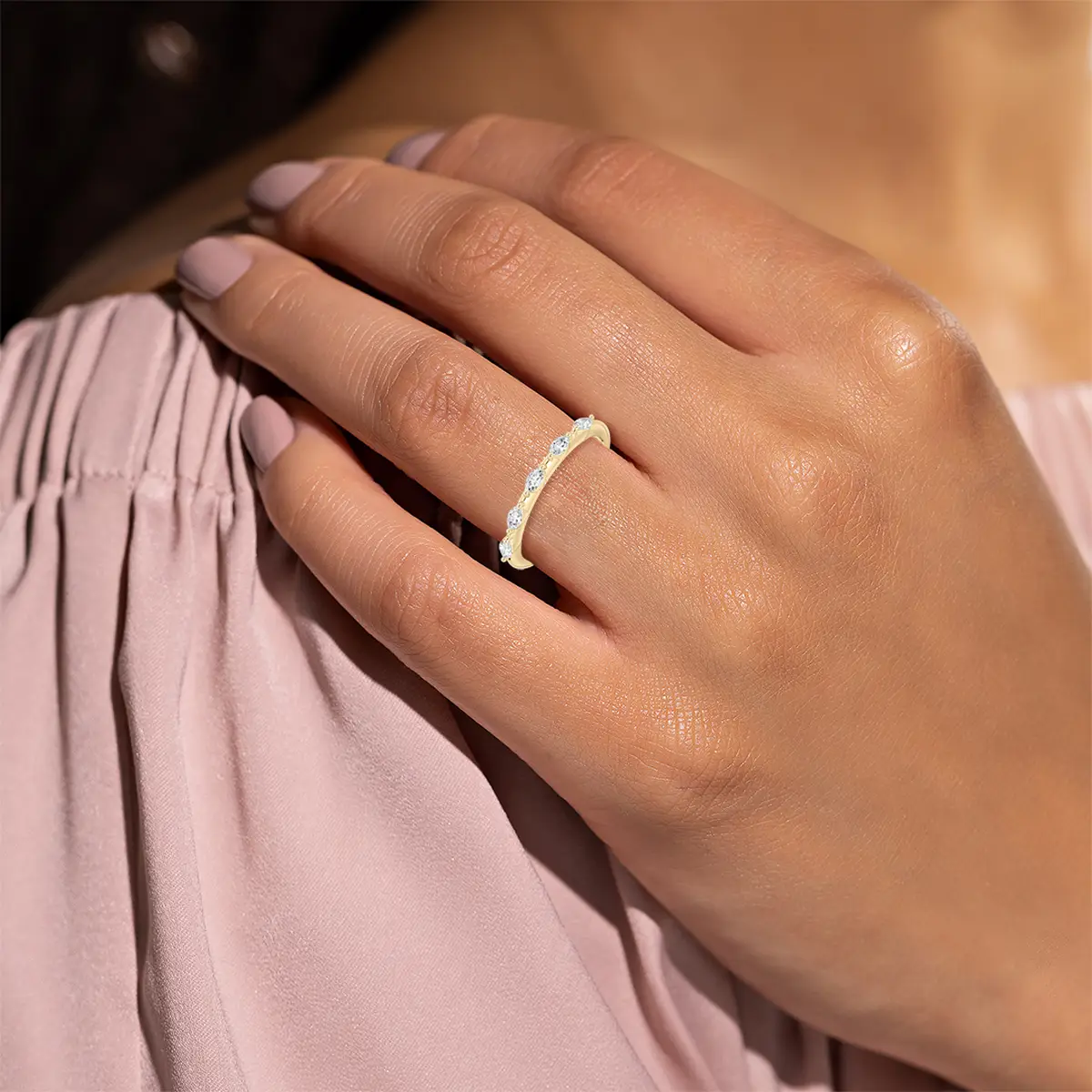 Marquise Shaped Diamond Gold Wedding Ring