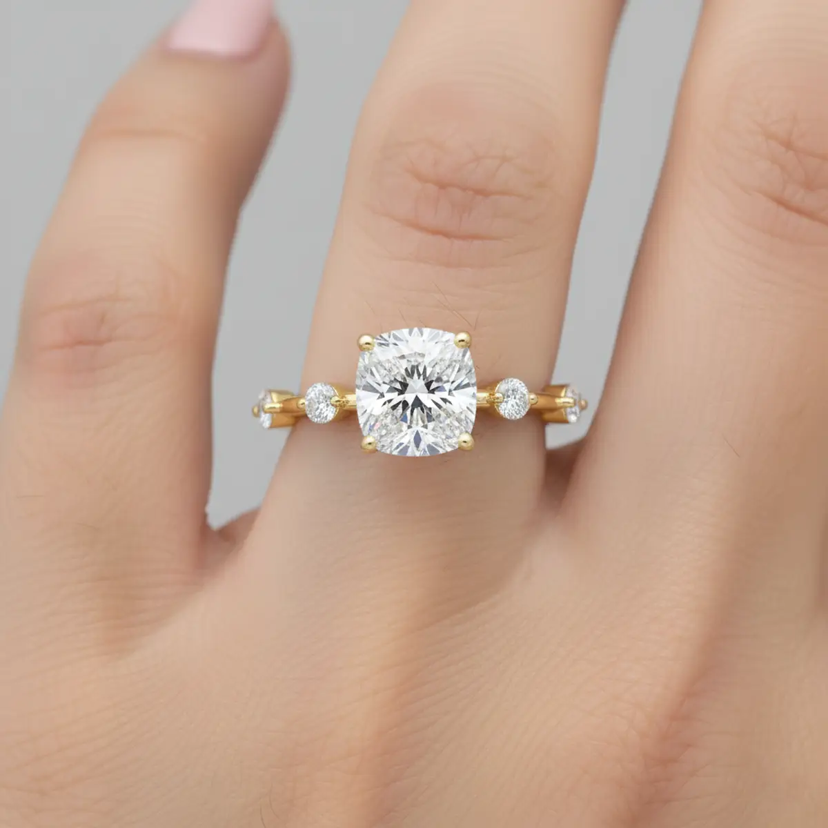 2 Carat Cushion Shape Diamond Ring With Side Stone