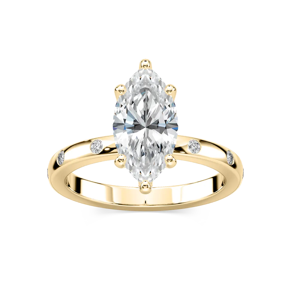 Marquise And Round Shape Diamond Ring With Side Stone
