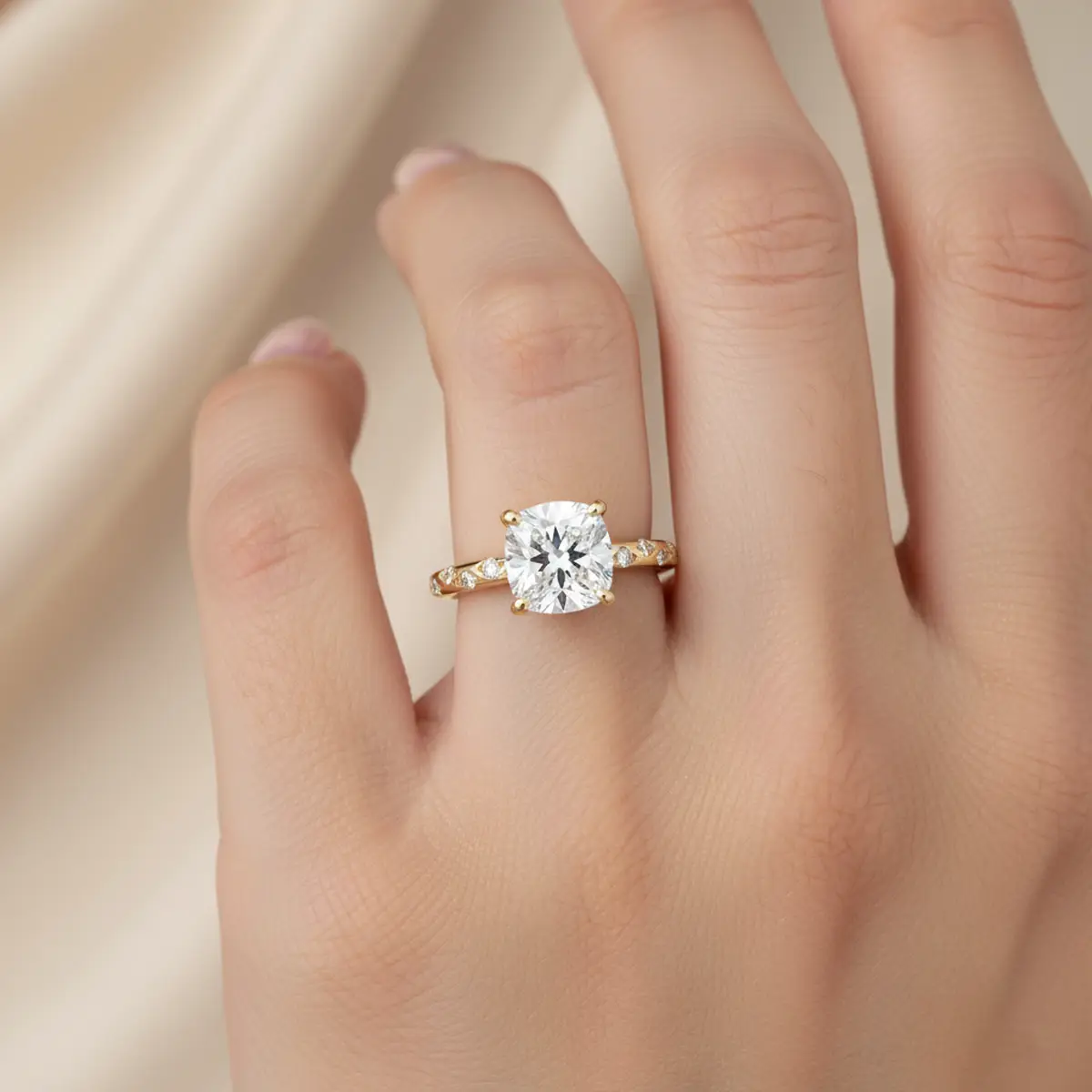 2 Karat Square Cushion Shaped Diamond Flush Set Ring