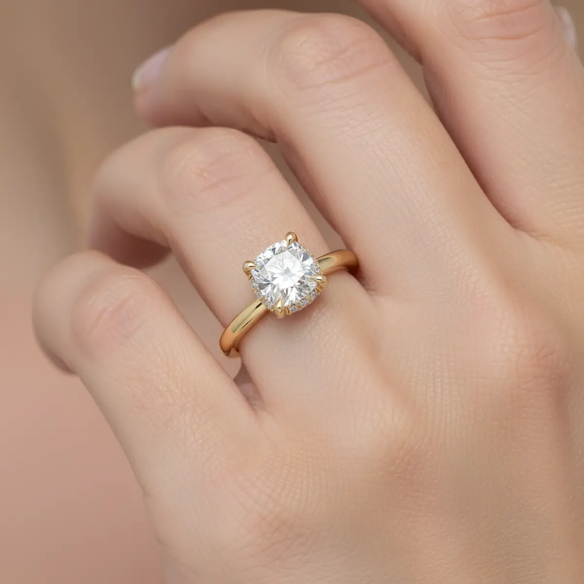 2 Carat Cushion Shaped Diamond Hidden Halo Ring