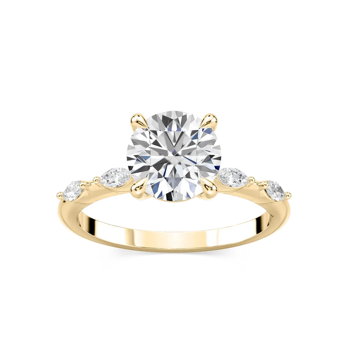 Round Diamond Prong Set Side Stone Engagement Ring