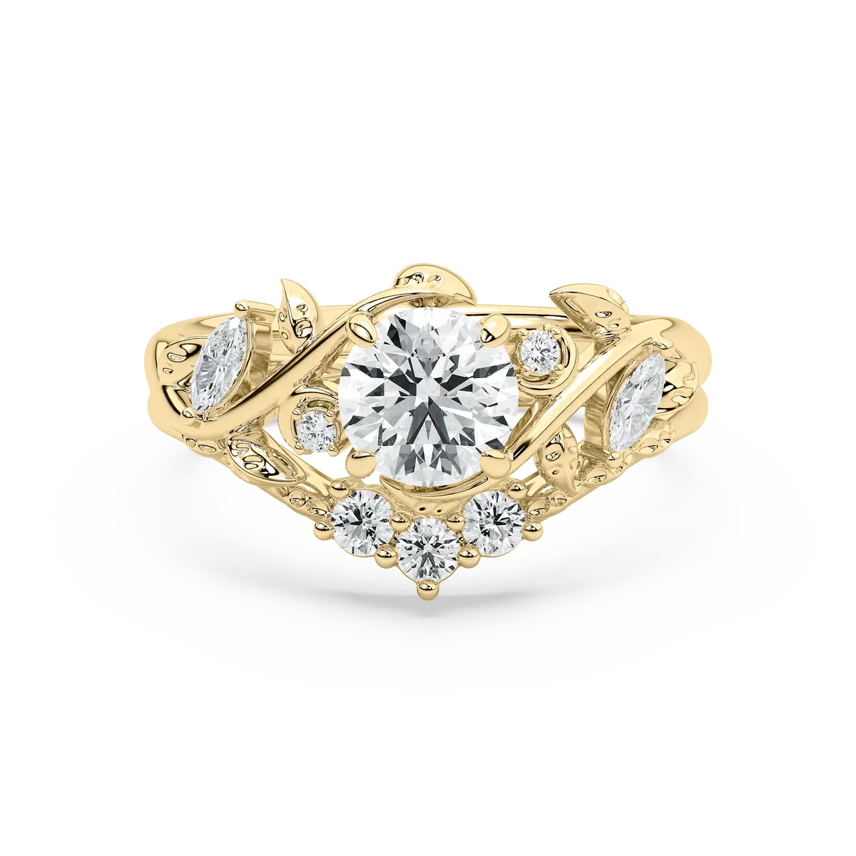 Vintage Style Round Lab Grown Diamond Bridal Gold Ring