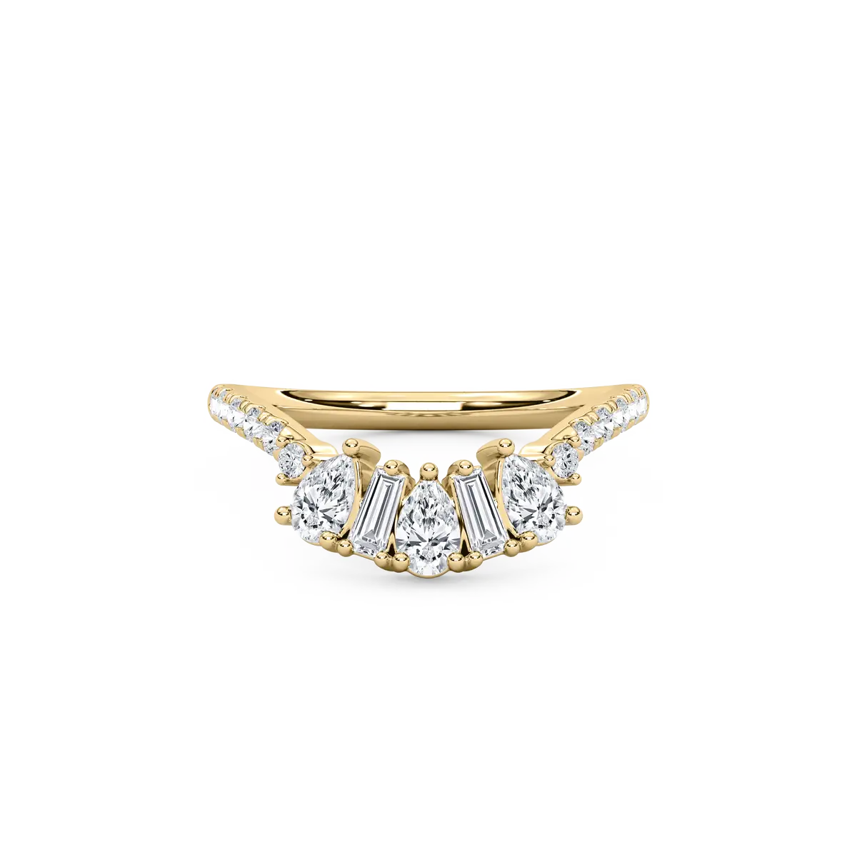 Multi Shape Diamond Curved Wedding Band