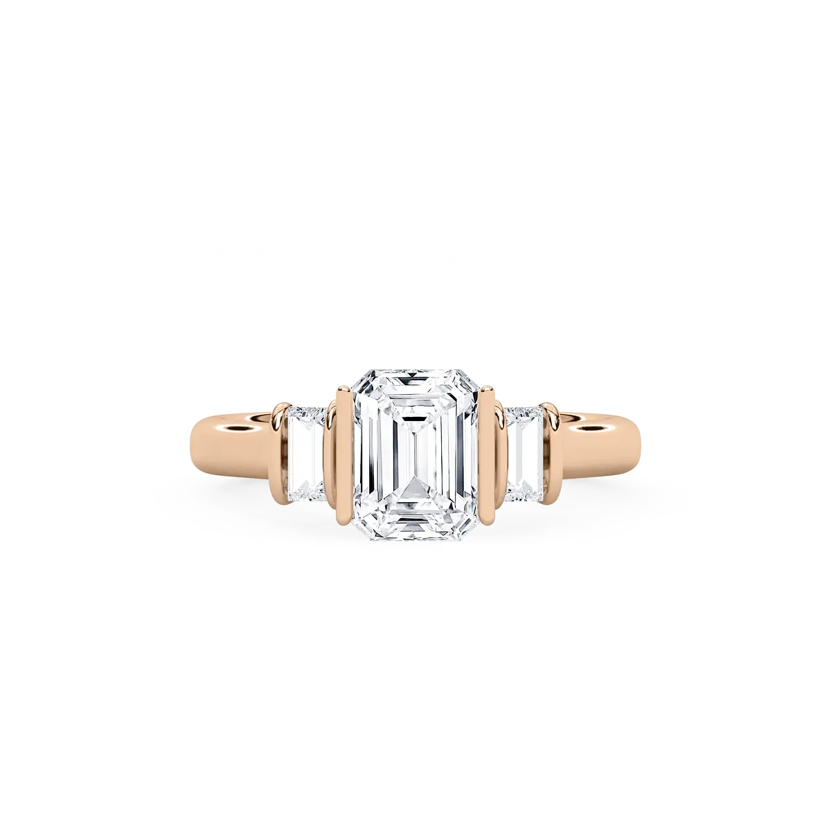 Emerald And Baguette Diamond Valini Three Stone Ring