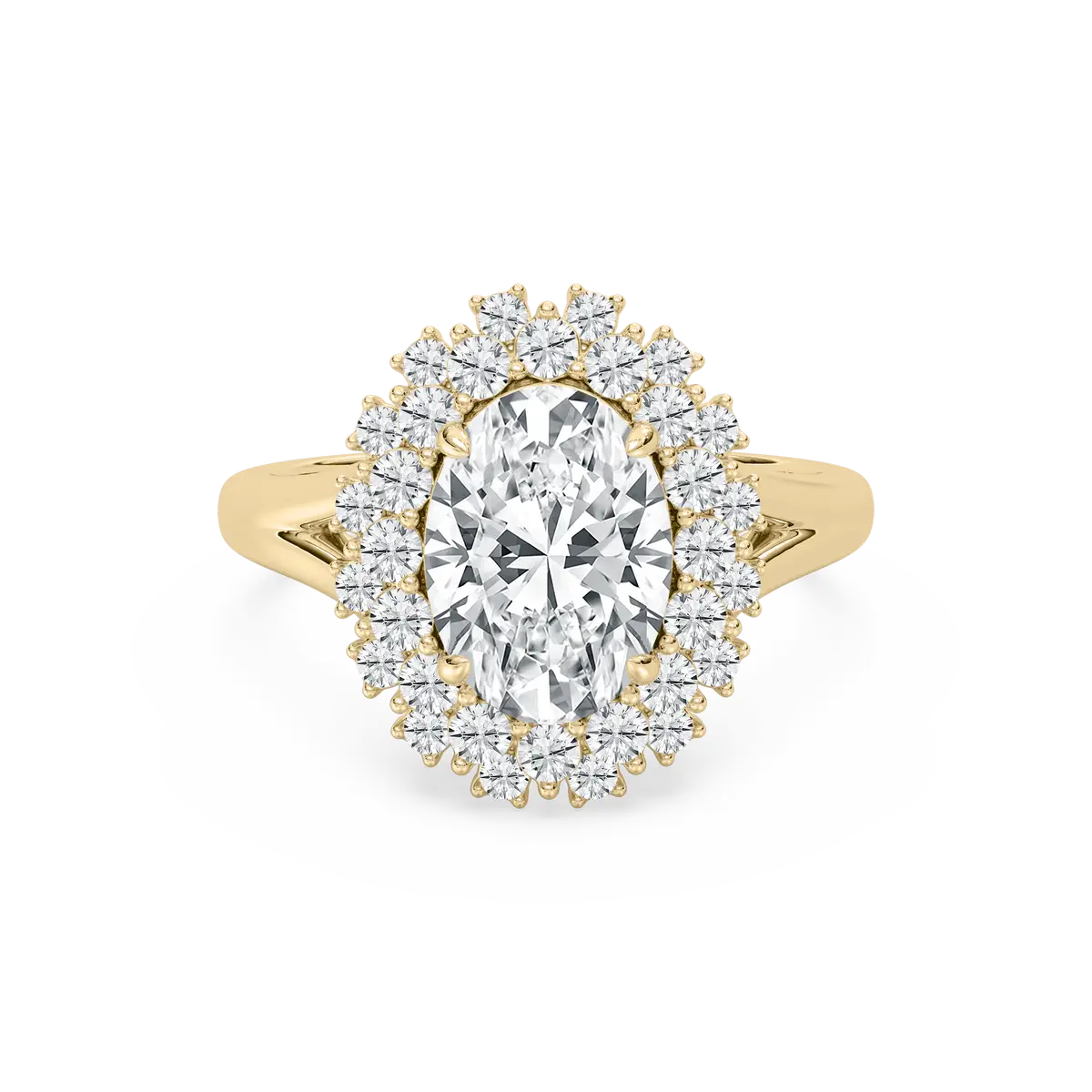 Oval Shape Lab Grown Diamond Split Shank Halo Engagement Ring