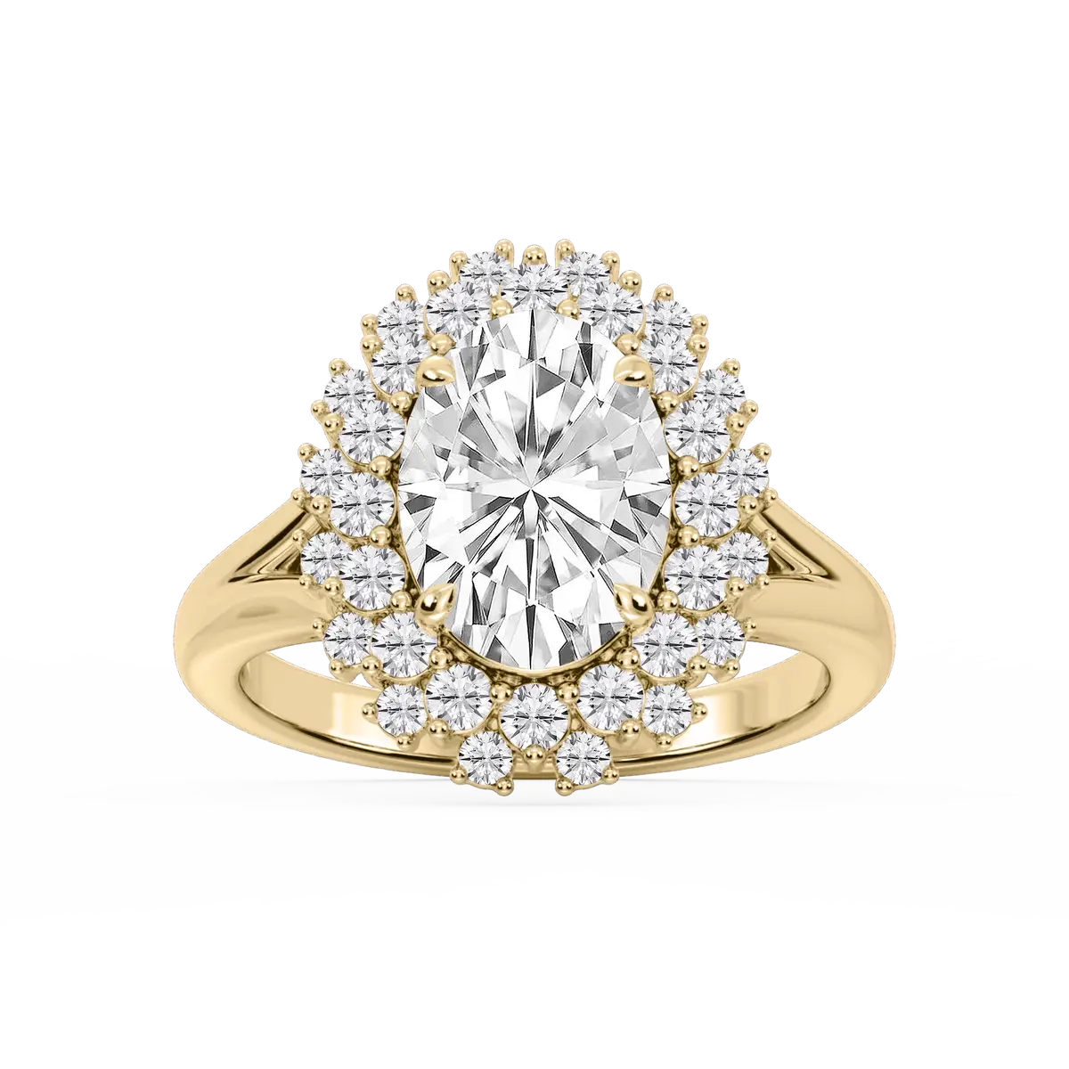 Oval Shape Lab Grown Diamond Split Shank Halo Engagement Ring