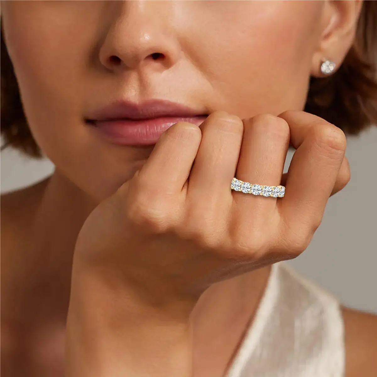 Lab Grown Diamond Round Shape Half Eternity Wedding Band